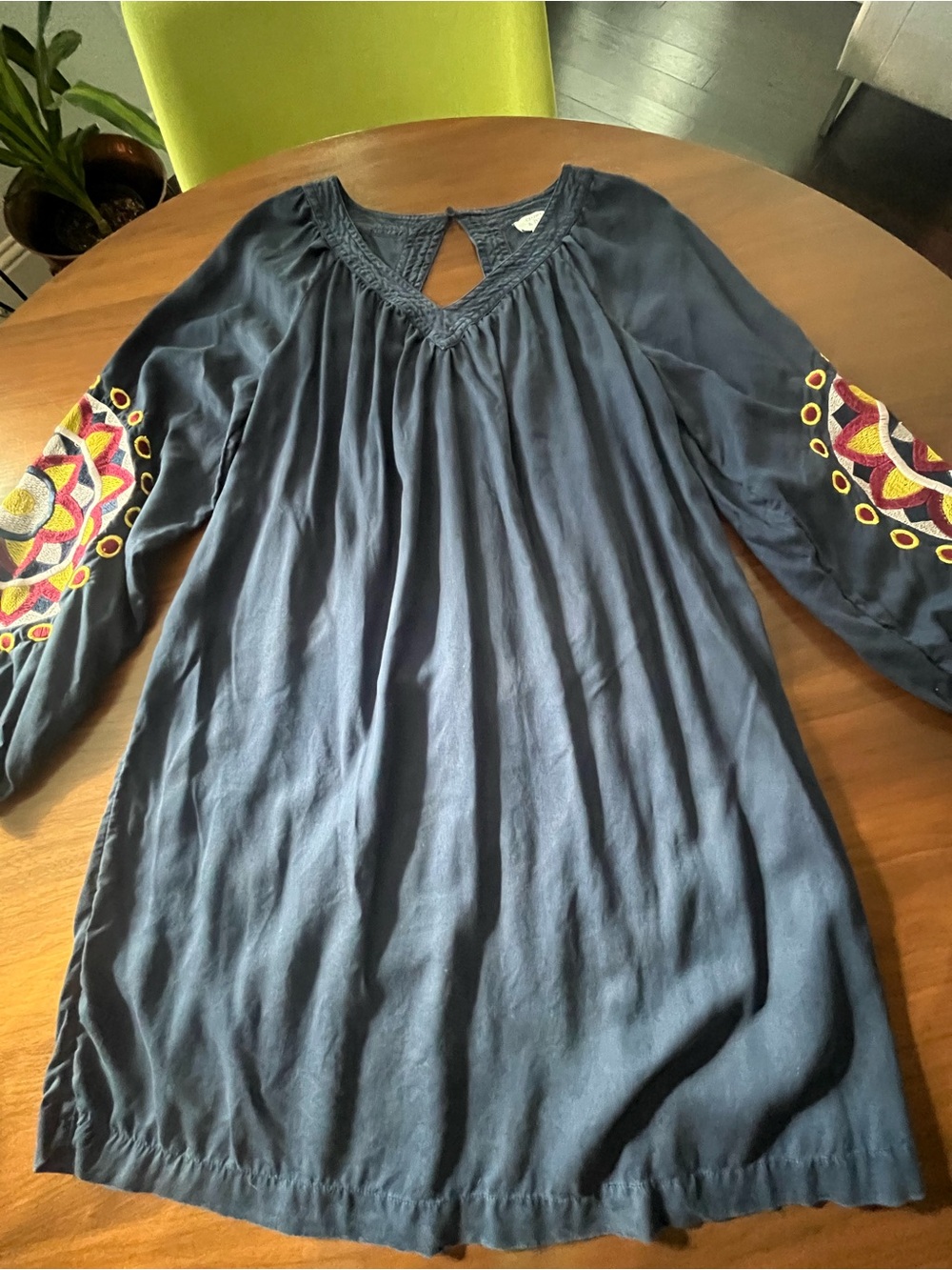 crown & ivy Navy Dress with Colorful Embroidered Sleeves - Size Small